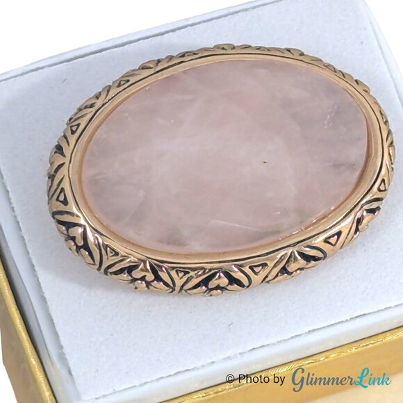 Barse Rose Quartz Gemstone Oval Floral Chunky Gold Tone Ring Size 10 - Picture 8 of 13